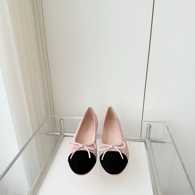BALLET FLAT IN BABY PINK MIX BLACK SUEDE