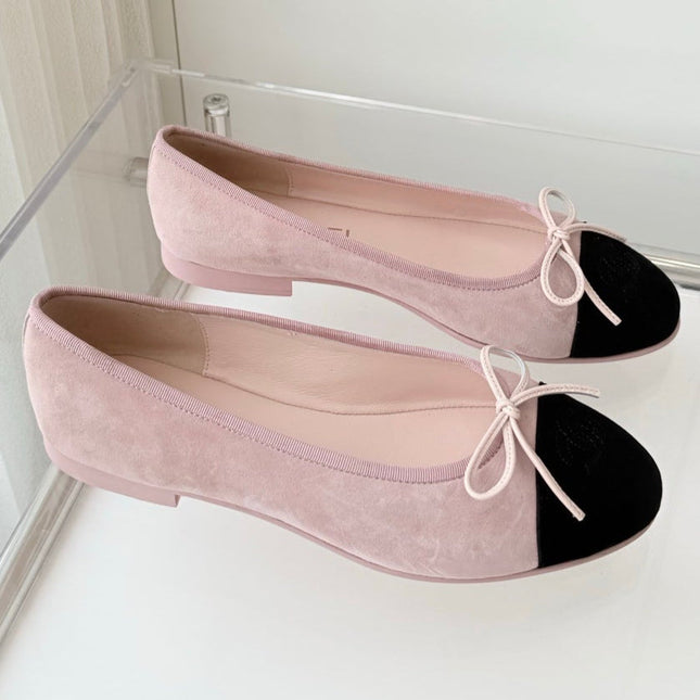 BALLET FLAT IN BABY PINK MIX BLACK SUEDE