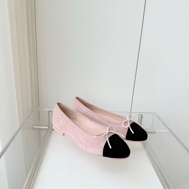 BALLET FLAT IN BABY PINK MIX BLACK SUEDE