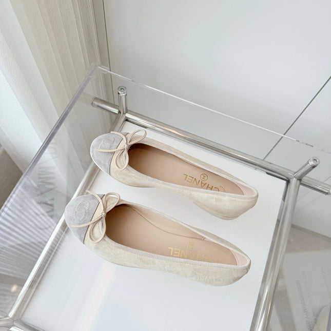 BALLET FLAT IN DOVE GRAY MIX PALE YELLOW SUEDE