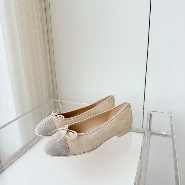 BALLET FLAT IN DOVE GRAY MIX PALE YELLOW SUEDE