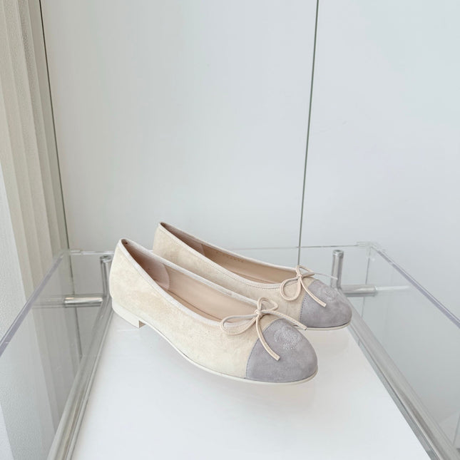BALLET FLAT IN DOVE GRAY MIX PALE YELLOW SUEDE