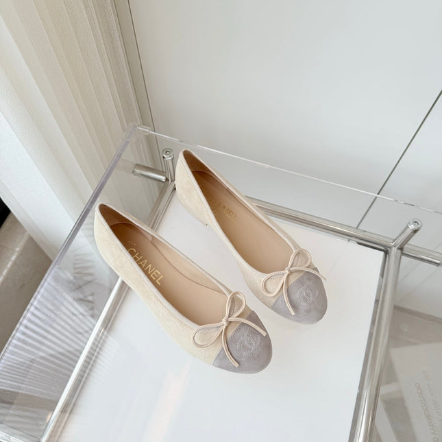 BALLET FLAT IN DOVE GRAY MIX PALE YELLOW SUEDE