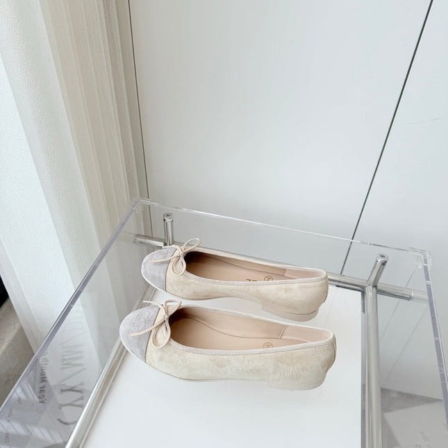 BALLET FLAT IN DOVE GRAY MIX PALE YELLOW SUEDE