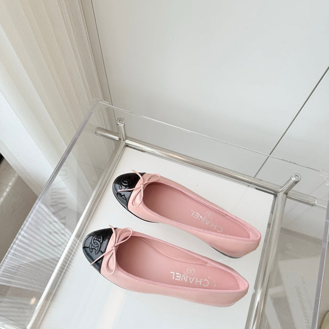 BALLET FLAT IN BABY PINK MIX BLACK CALFSKIN