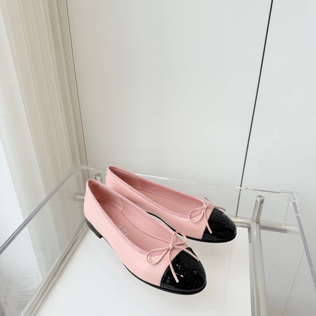 BALLET FLAT IN BABY PINK MIX BLACK CALFSKIN