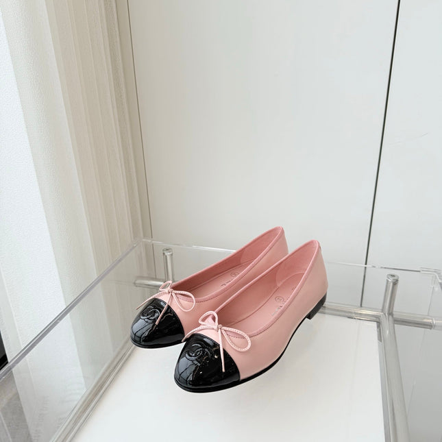 BALLET FLAT IN BABY PINK MIX BLACK CALFSKIN