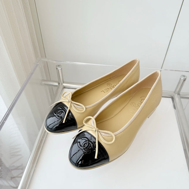 BALLET FLAT IN FLAX YELLOW MIX BLACK CALFSKIN