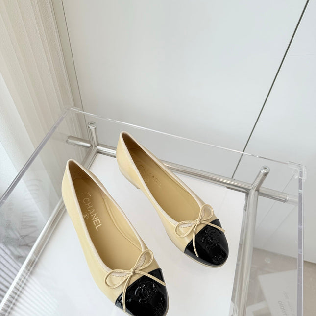 BALLET FLAT IN FLAX YELLOW MIX BLACK CALFSKIN