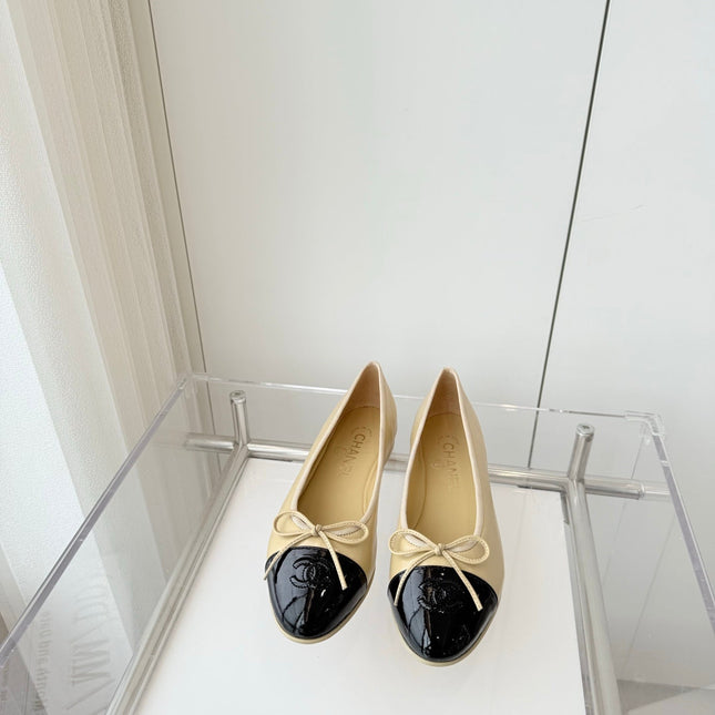 BALLET FLAT IN FLAX YELLOW MIX BLACK CALFSKIN