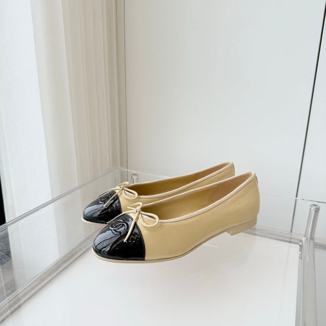 BALLET FLAT IN FLAX YELLOW MIX BLACK CALFSKIN