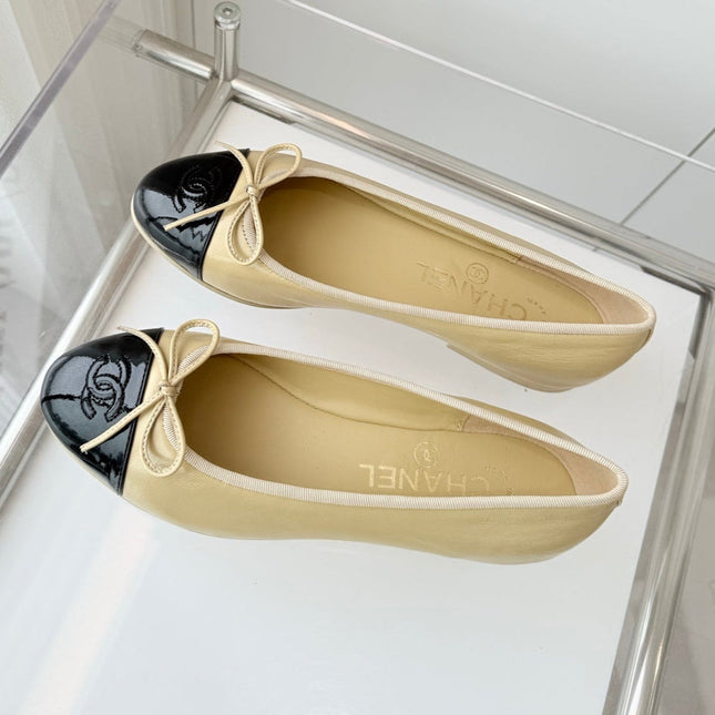 BALLET FLAT IN FLAX YELLOW MIX BLACK CALFSKIN