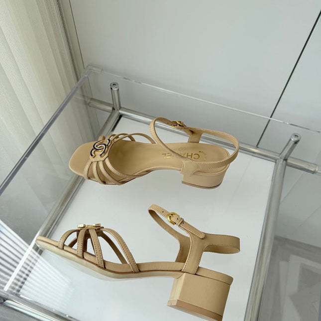 MID HEEL SANDALS IN FLAX YELLOW LAMBSKIN