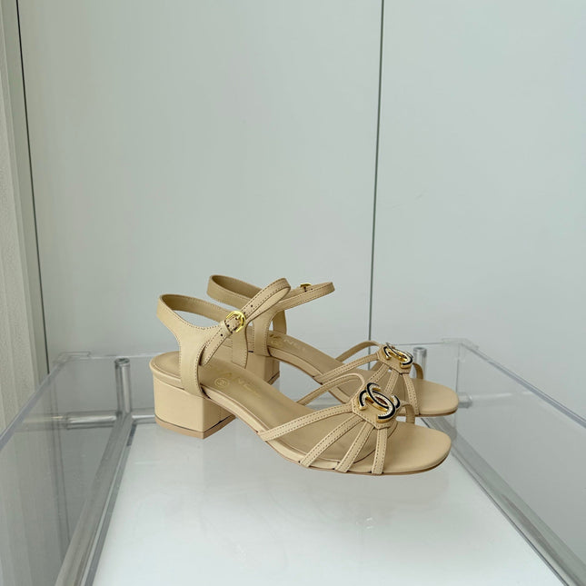 MID HEEL SANDALS IN FLAX YELLOW LAMBSKIN