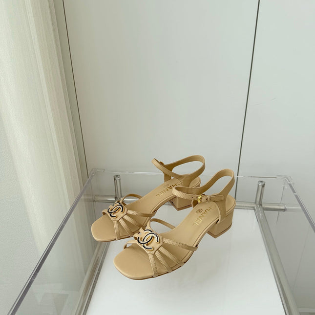 MID HEEL SANDALS IN FLAX YELLOW LAMBSKIN