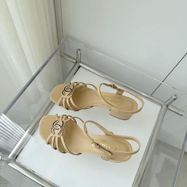 MID HEEL SANDALS IN FLAX YELLOW LAMBSKIN