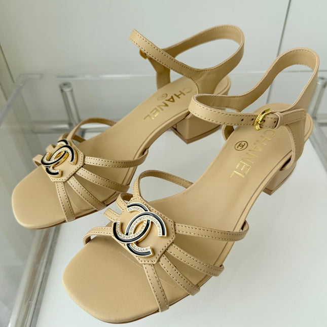 MID HEEL SANDALS IN FLAX YELLOW LAMBSKIN