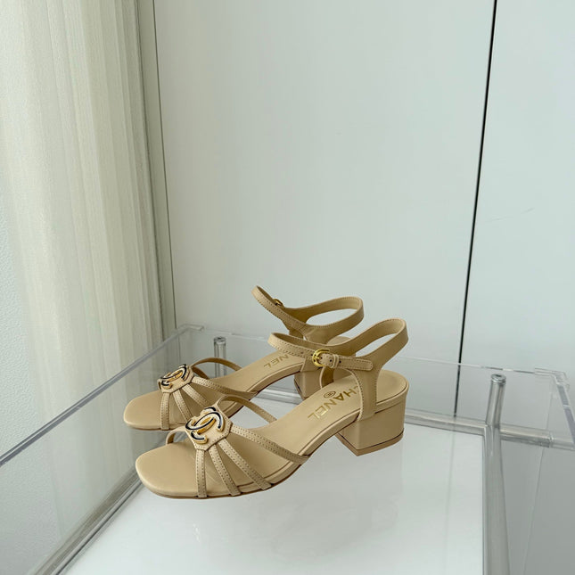 MID HEEL SANDALS IN FLAX YELLOW LAMBSKIN