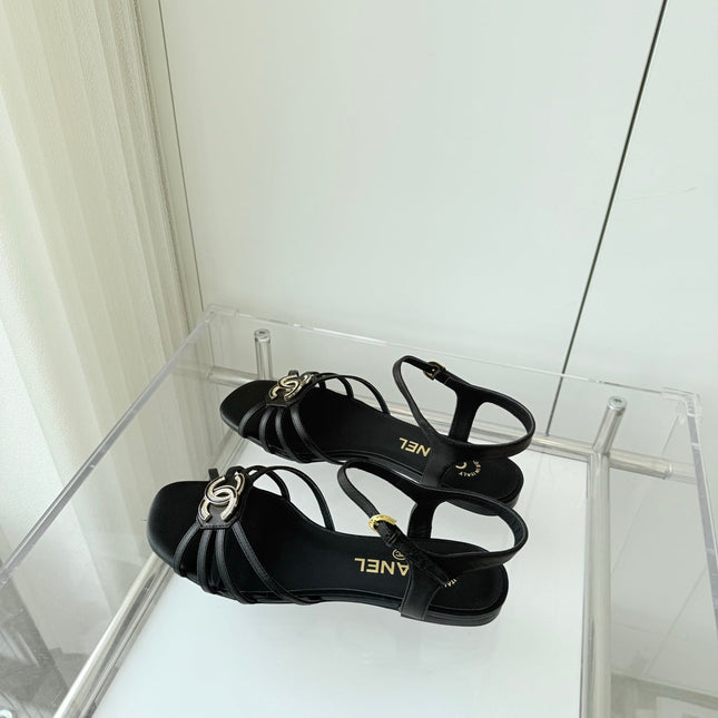 FLAT SANDALS 1 CM IN BLACK LAMBSKIN
