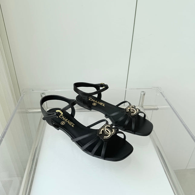 FLAT SANDALS 1 CM IN BLACK LAMBSKIN