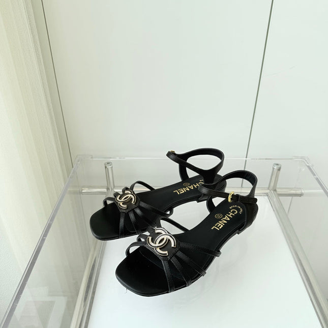 FLAT SANDALS 1 CM IN BLACK LAMBSKIN
