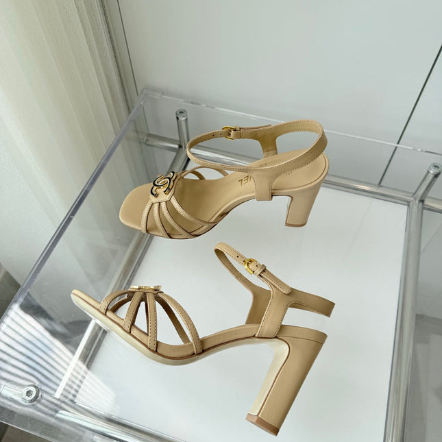 HIGH HEEL SANDALS 85 MM IN FLAX YELLOW LAMBSKIN