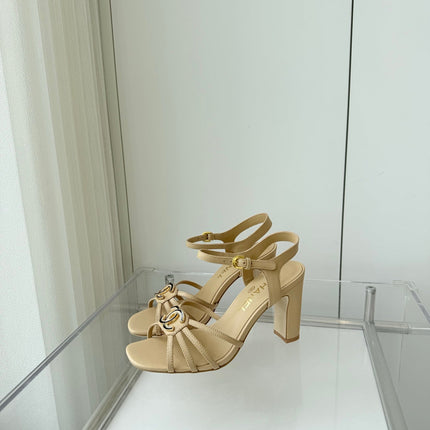 HIGH HEEL SANDALS 85 MM IN FLAX YELLOW LAMBSKIN