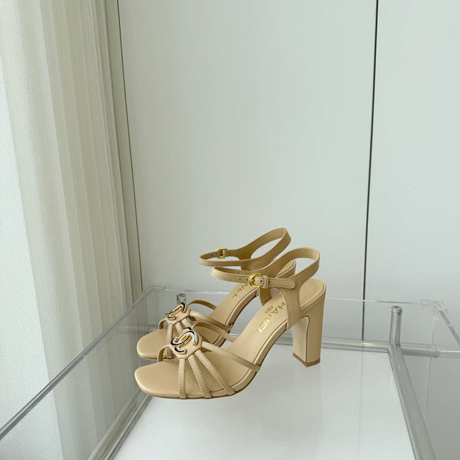 HIGH HEEL SANDALS 85 MM IN FLAX YELLOW LAMBSKIN