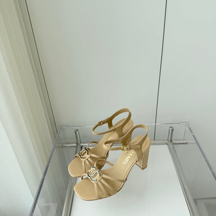 HIGH HEEL SANDALS 85 MM IN FLAX YELLOW LAMBSKIN