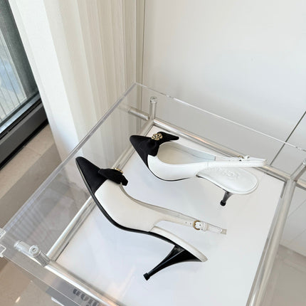 SLINGBACKS 80 MM IN WHITE CALFSKIN AND BLACK CANVAS