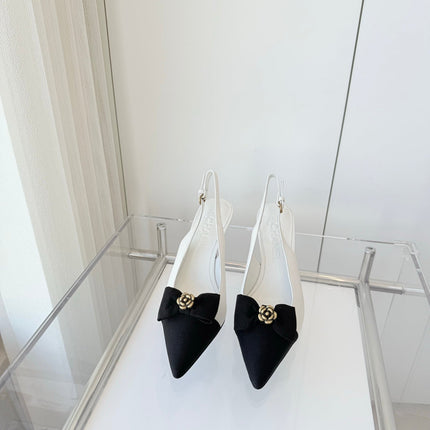 SLINGBACKS 80 MM IN WHITE CALFSKIN AND BLACK CANVAS