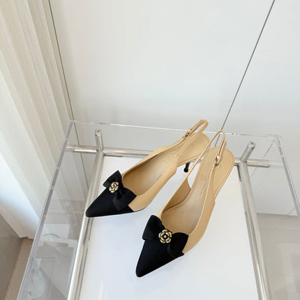 SLINGBACKS 80 MM IN BEIGE CALFSKIN AND BLACK CANVAS
