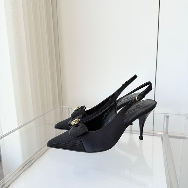 SLINGBACKS 80 MM IN BLACK CALFSKIN MIX CANVAS