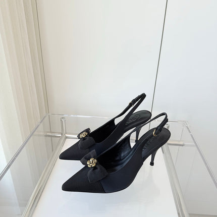 SLINGBACKS 80 MM IN BLACK CALFSKIN MIX CANVAS