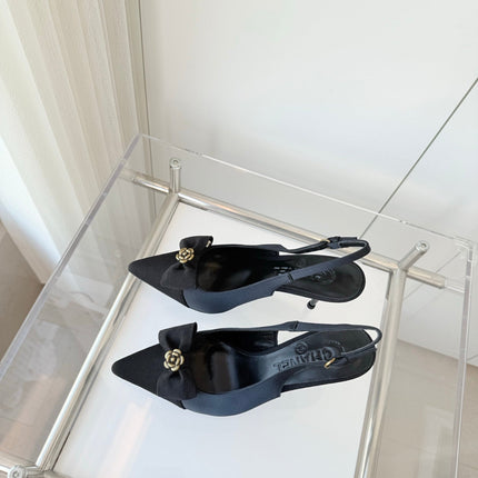 SLINGBACKS 80 MM IN BLACK CALFSKIN MIX CANVAS