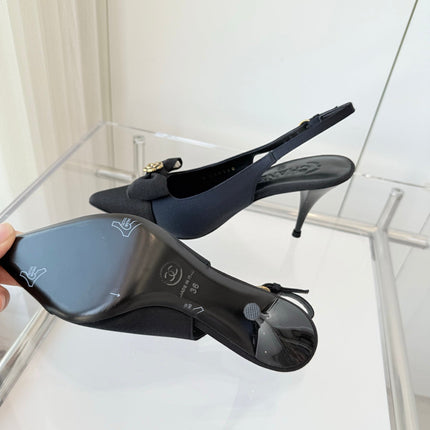 SLINGBACKS 80 MM IN BLACK CALFSKIN MIX CANVAS