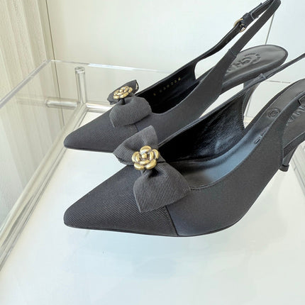 SLINGBACKS 80 MM IN BLACK CALFSKIN MIX CANVAS