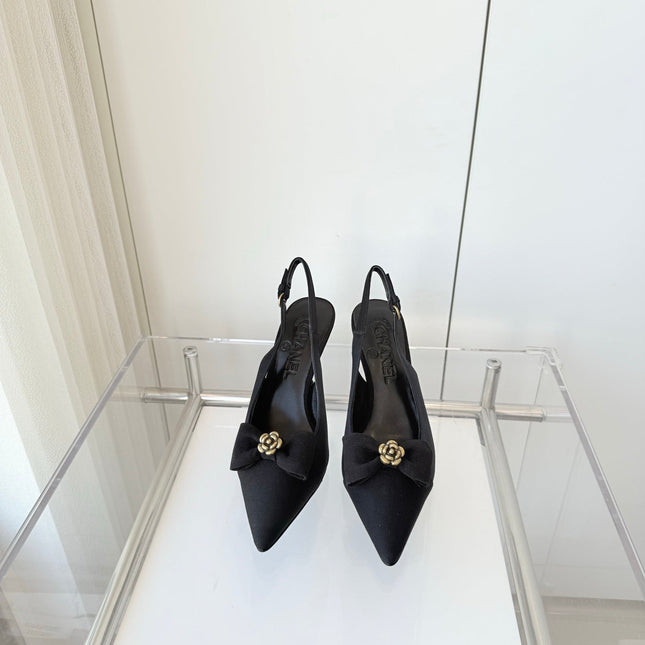 SLINGBACKS 80 MM IN BLACK CALFSKIN MIX CANVAS