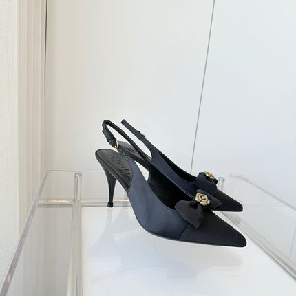 SLINGBACKS 80 MM IN BLACK CALFSKIN MIX CANVAS