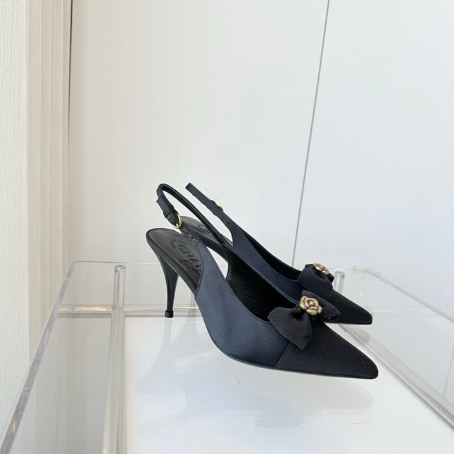 SLINGBACKS 80 MM IN BLACK CALFSKIN MIX CANVAS