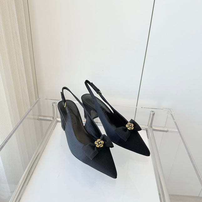 SLINGBACKS 65 MM IN BLACK CALFSKIN MIX CANVAS