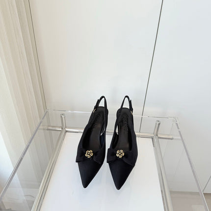 SLINGBACKS 65 MM IN BLACK CALFSKIN MIX CANVAS