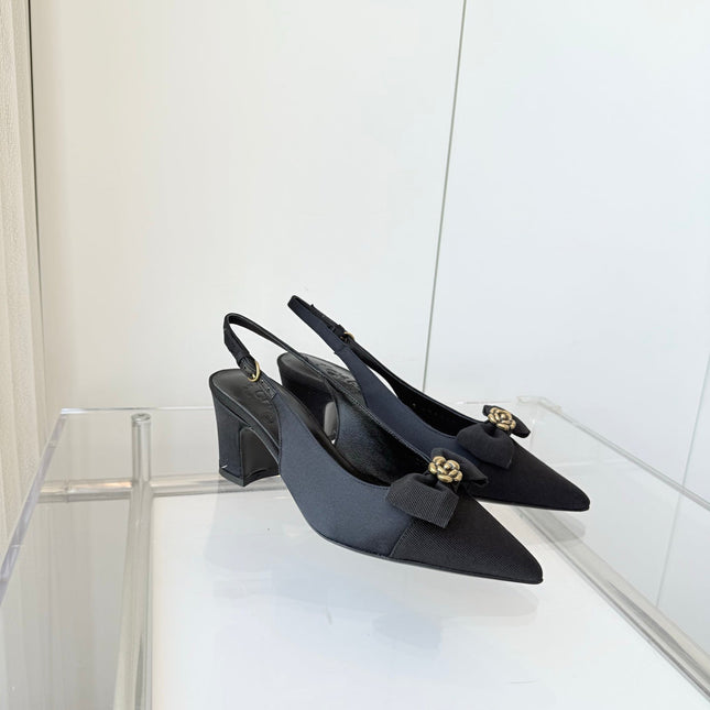 SLINGBACKS 65 MM IN BLACK CALFSKIN MIX CANVAS