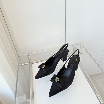 SLINGBACKS 65 MM IN BLACK CALFSKIN MIX CANVAS