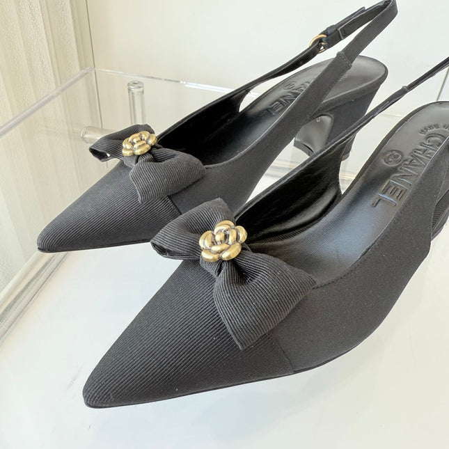 SLINGBACKS 65 MM IN BLACK CALFSKIN MIX CANVAS