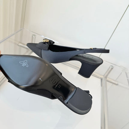 SLINGBACKS 65 MM IN BLACK CALFSKIN MIX CANVAS