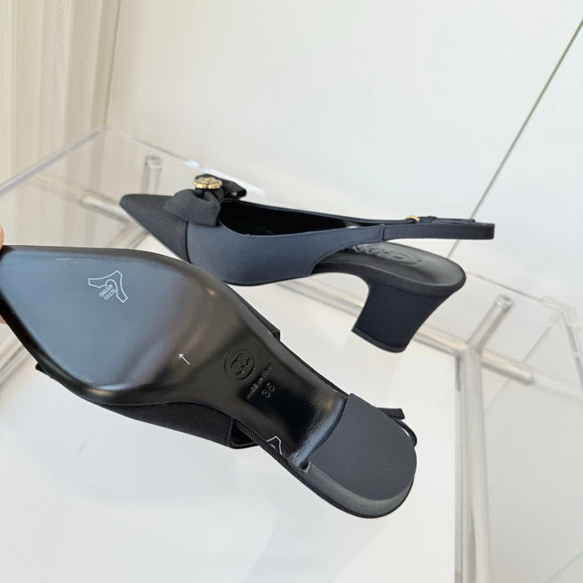 SLINGBACKS 65 MM IN BLACK CALFSKIN MIX CANVAS