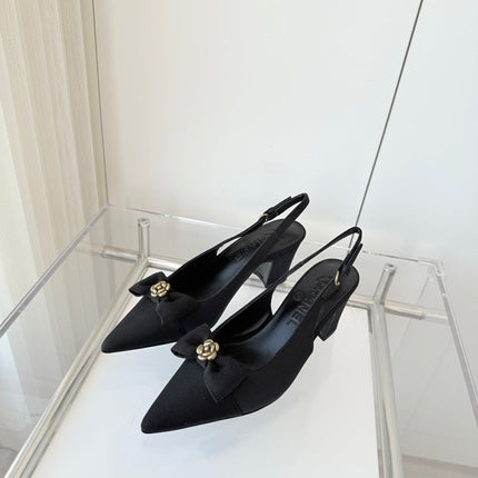 SLINGBACKS 65 MM IN BLACK CALFSKIN MIX CANVAS