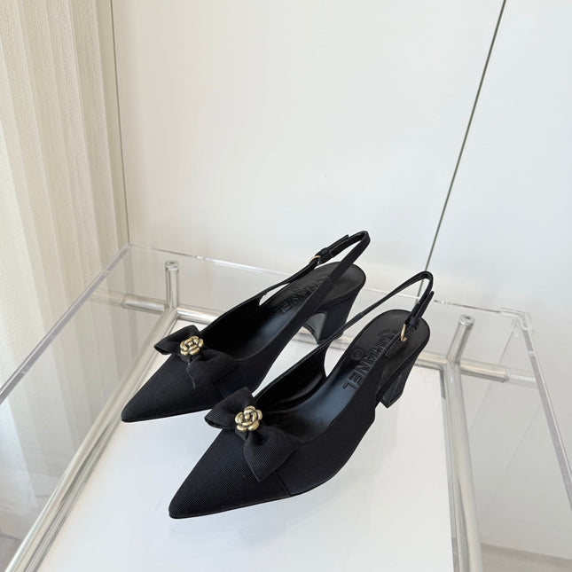 SLINGBACKS 65 MM IN BLACK CALFSKIN MIX CANVAS