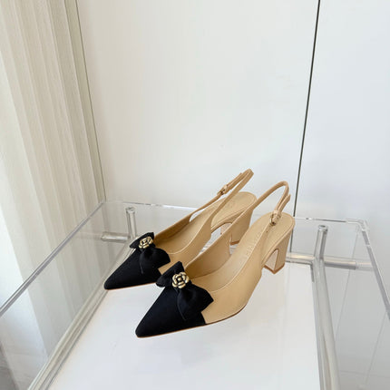 SLINGBACKS 65 MM IN BEIGE CALFSKIN AND BLACK CANVAS